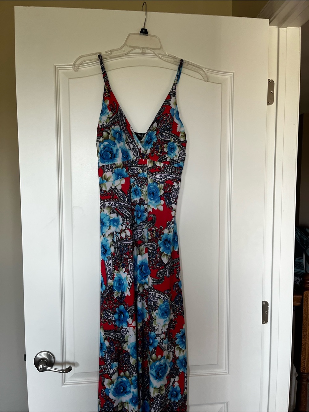 Streetwear Society Red Maxi Dress with Blue Floral Print